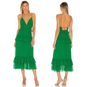 Lovers & Friends Brexley Ruffle Tiered Midi Dress in Viridian Green XS NWT